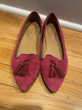 Hush Puppy Pointed Tassel Suede Flats in Berry Pink